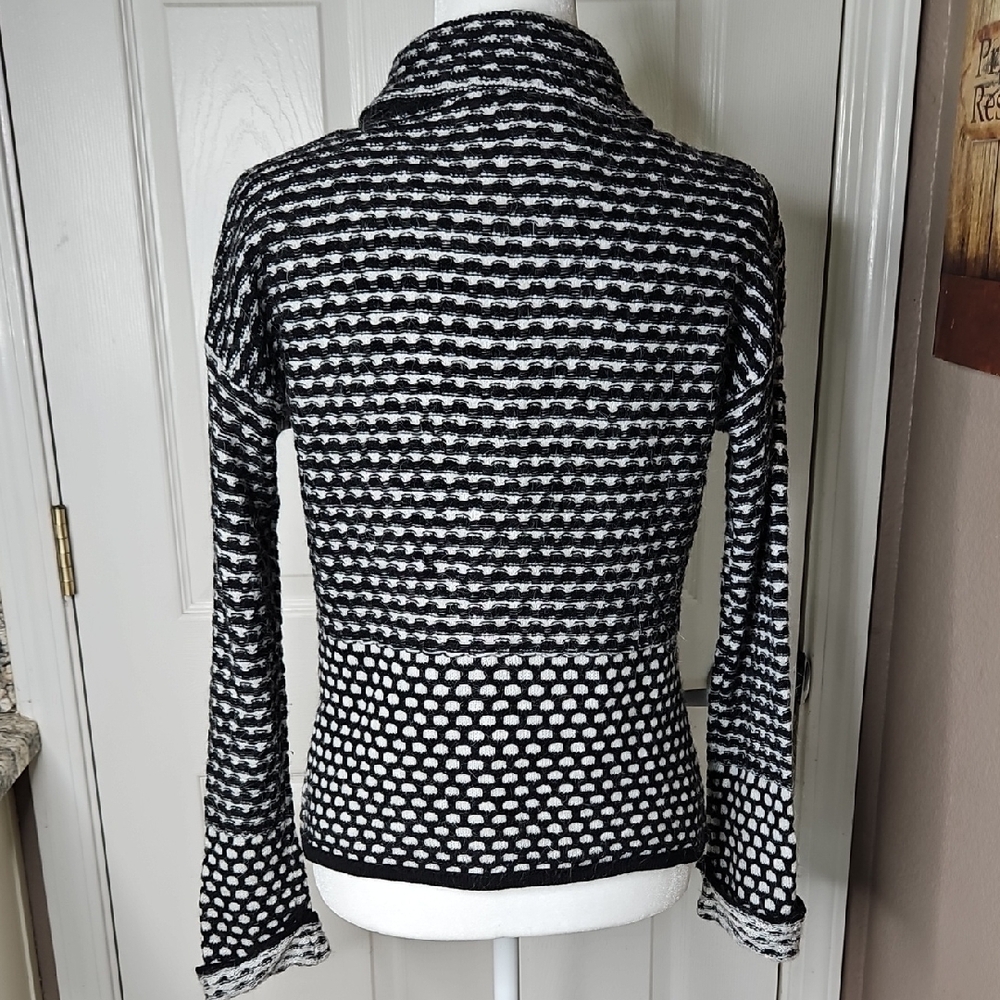 Chiaramente Black White Mohair Blend Women's Button Sweater Jacket Shirt Medium - Picture 4 of 9